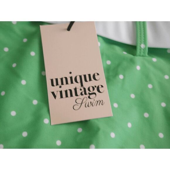 Unique Vintage Apple Mint & White Pin Dot Swim Bikini Bottoms LARGE - Picture 5 of 7